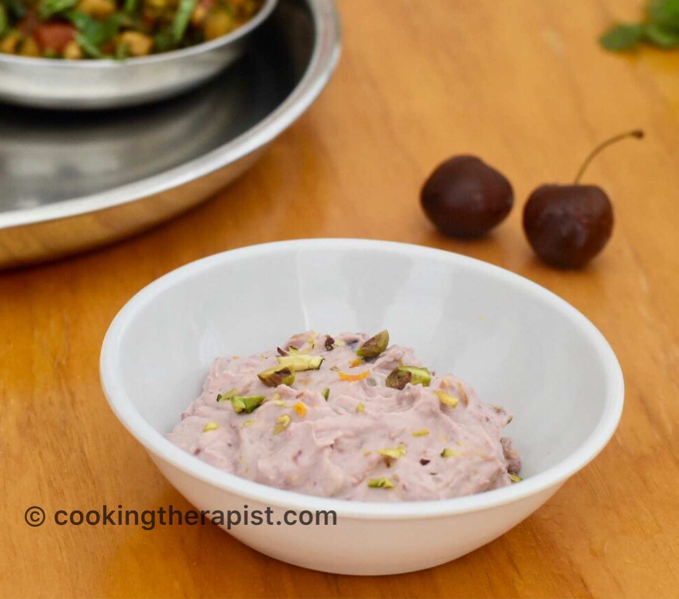 Cherry pistachio shrikhand / Cherry pistachio flavored hung curd