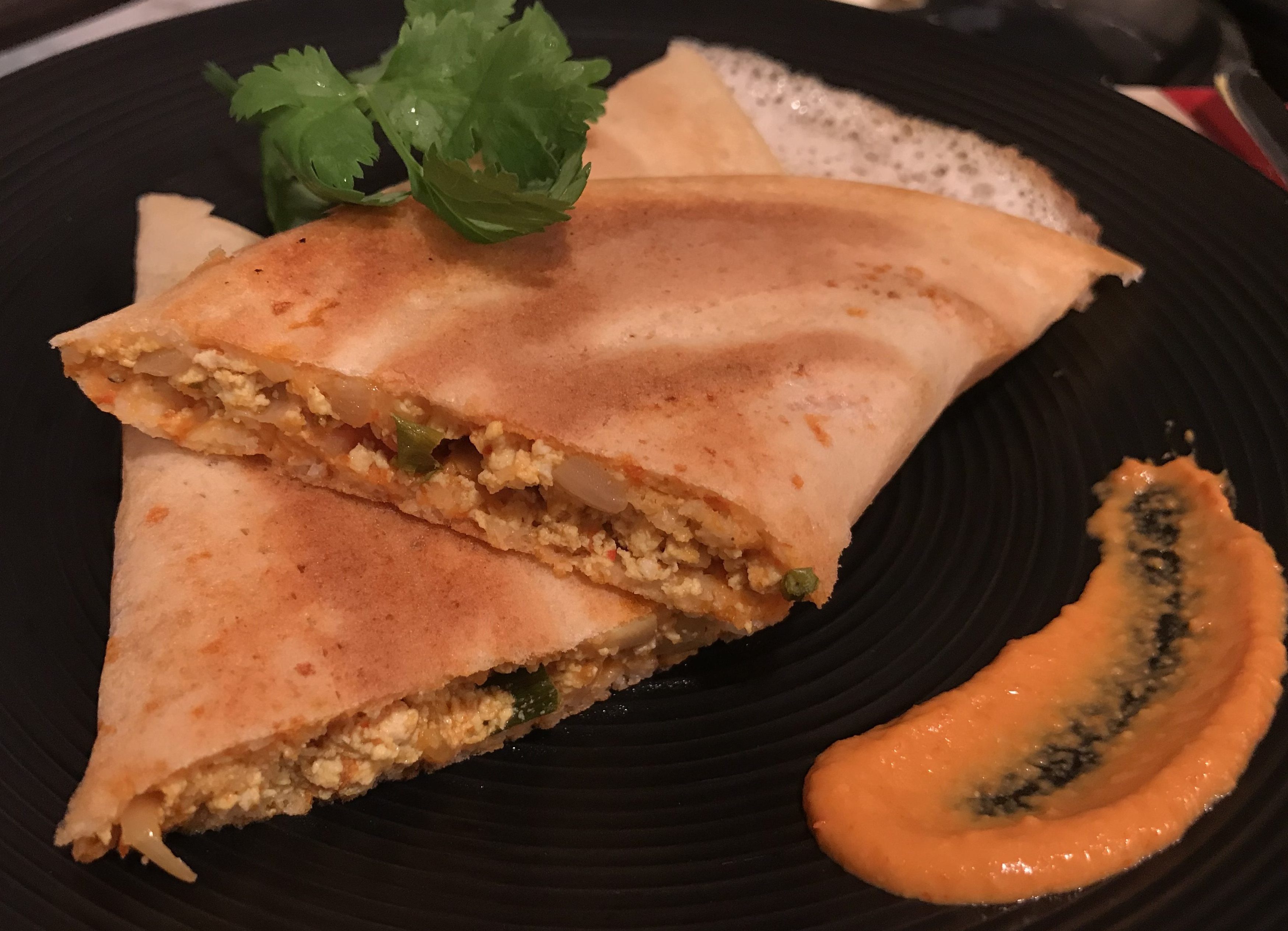 Tofu bhurji masala dosa / Scrambled tofu savory crepes / Scrambled tofu V + GF wrap